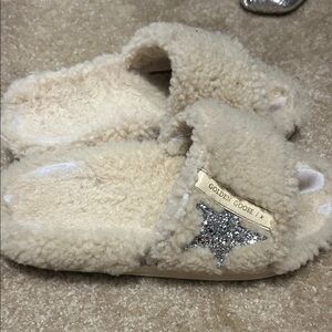 Golden Goose Cream Shearling Star Slip-On Slides
